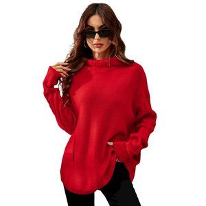 Turtleneck Ribbed Trim Tunic Sweater